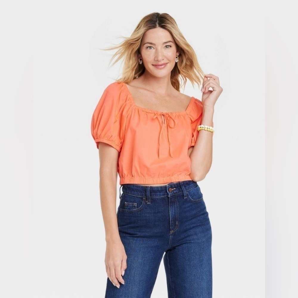 Nwt Universal Thread Size XL Puff Short Sleeve Peasant Top Cheerful Orange